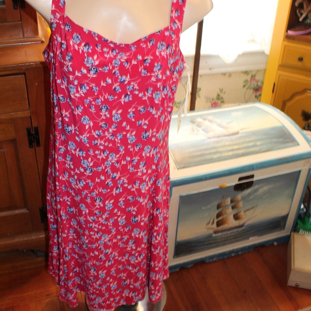 NWT Chaps Sleeveless Dress Red & Blue Floral Sz L